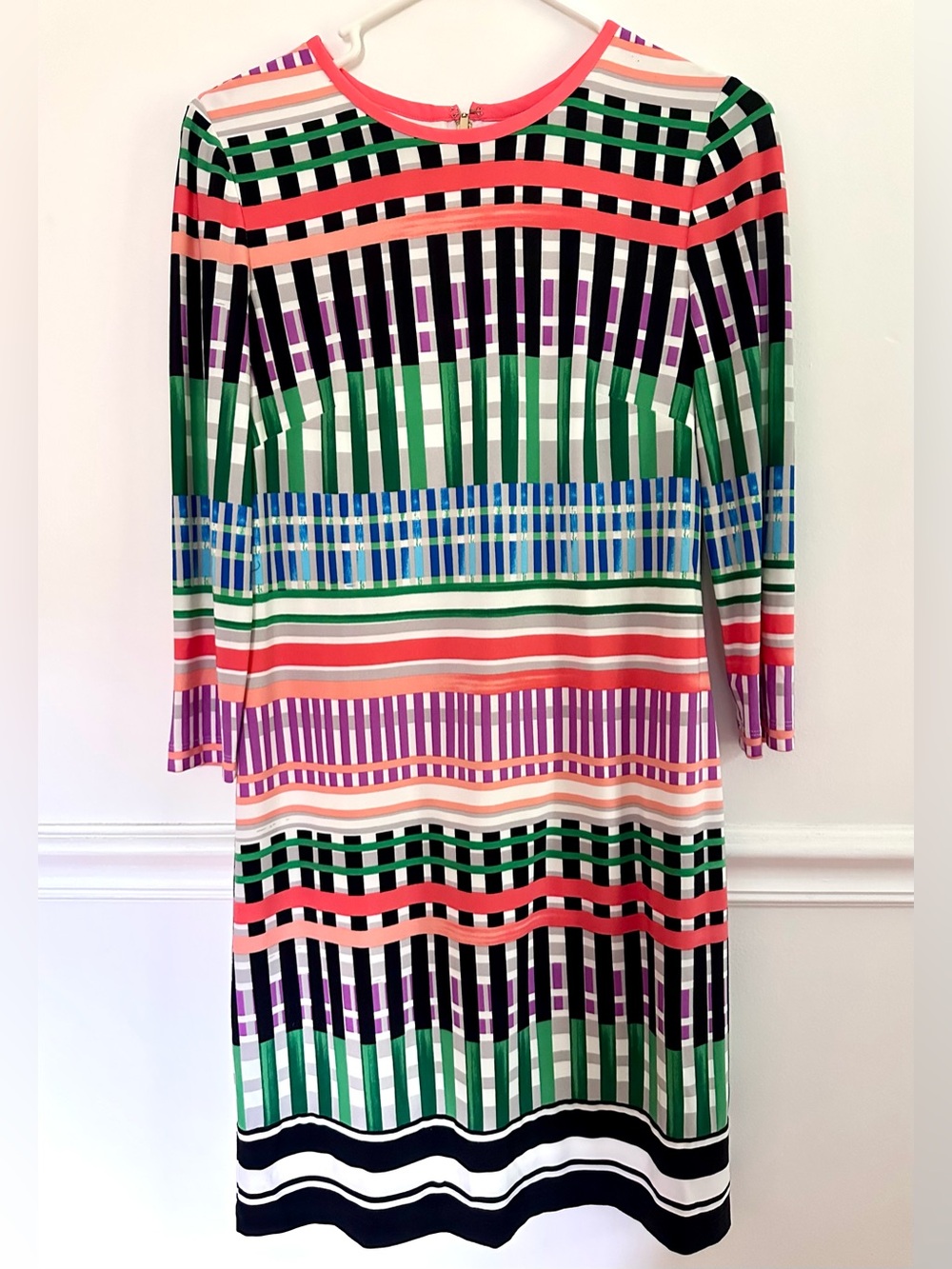Eliza J 4 Women’s Sheath Dress Geometric Stripe Multicolor 3/4 Sleeve